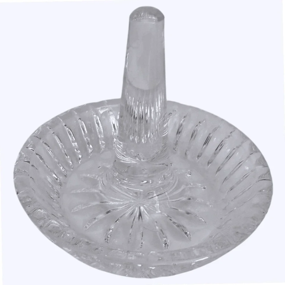 Ring Holder Crystal Clear Vintage Cut Glass Starburst Design Round
